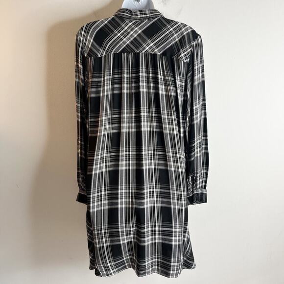 Lou & Grey Women's Plaid Shirtdress Size S Black & White Long Sleeve Button Up - Picture 3 of 9